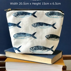 Mackerel Wash Bag Zipper Handprinted Handmade lined zipper for make-up, cosmetics toiletries & projects image 4