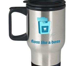 LIMITED SALE Floss Like A Boss Travel Mug - Funny Tea Hot Cocoa Coffee Insulated Tumbler Cup - Novelty Birthday Christmas Gag Gifts Idea