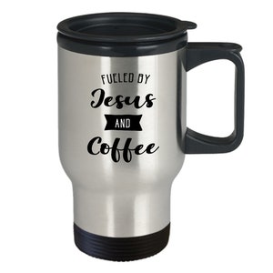 Gevoed door jezus en koffie reismok - grappige geïsoleerde tuimelaar - nieuw idee voor kerstcadeaus voor verjaardagen