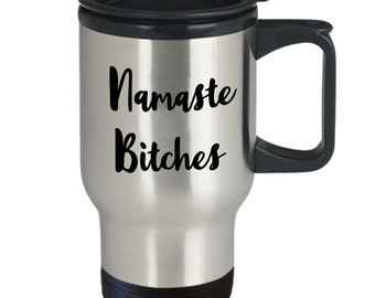 Namaste perras taza de viaje - divertido vaso aislado - idea de regalos de broma de Navidad de cumpleaños de novedad