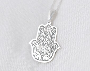 Sterling Silver zodiac sign Hamsa Necklace - personalized pendant