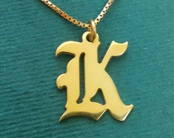 Old English Letter K Gold Plated, Initial , Font , Necklace