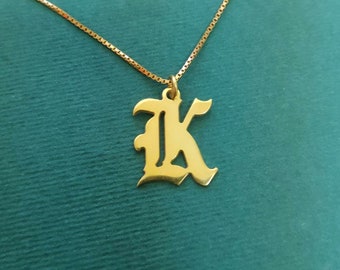 14K Gold Old English Letter K Old English Initial Old English Font Old English Necklace Old English Design Old English Writing Letter K