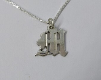 925 Sterling Silver Old English M Necklace M Initial Old English Font Pendant Necklace