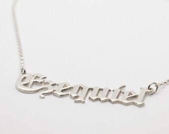 Ezequiel Old English Font Sterling Silver Personalized Name Necklace Old English Writing Old English Script Any Name Necklace Olde English
