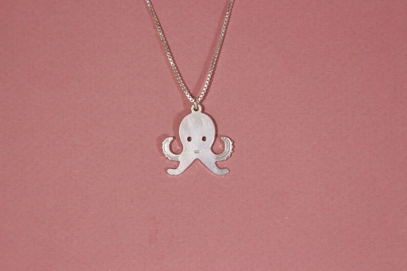 Octopus Necklace Sterling Silver Unique Flat Sea