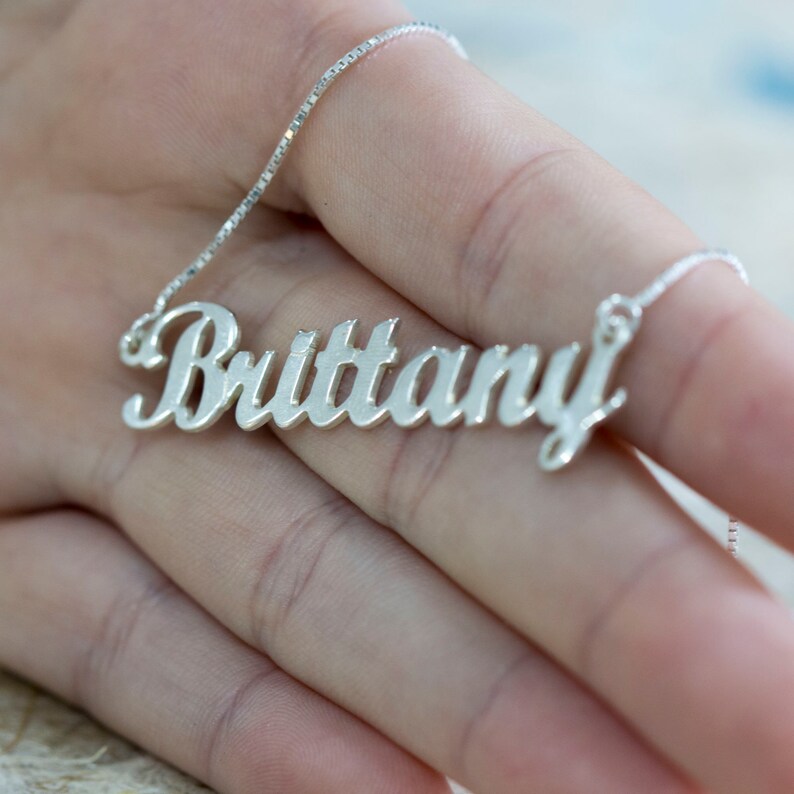 Custom Name Necklace Sterling Silver Nameplate Brittany Etsy