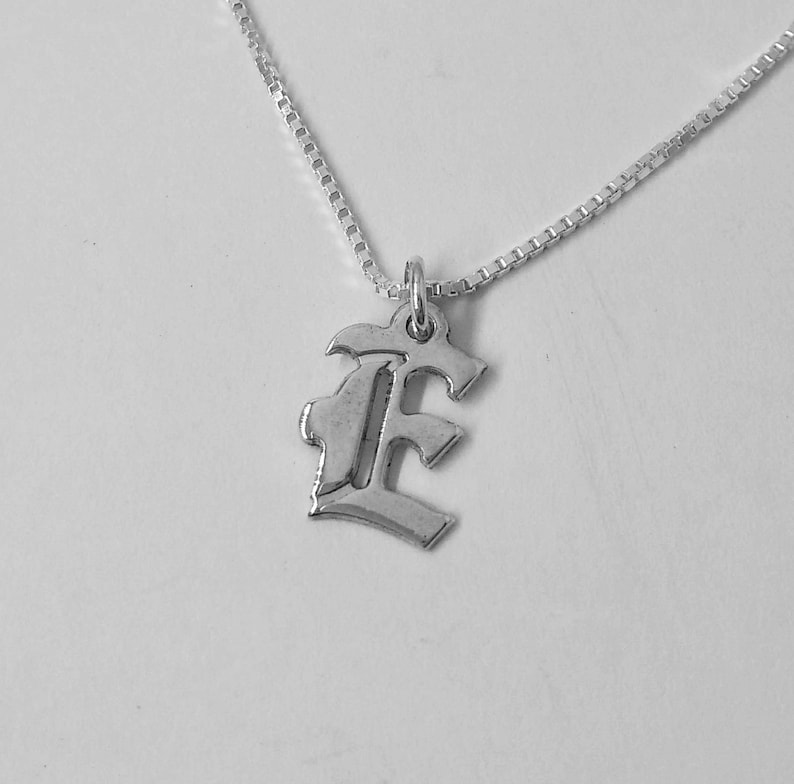 Old English Letter Charm Letter E E initial Pendant in Old English Sterling Silver Necklace Personal Initial Pendant