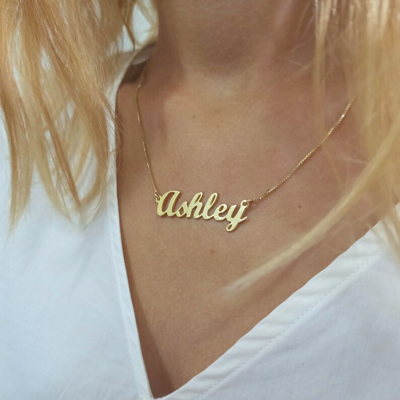 Custom cursive name necklace gold plated nameplate for women etsy