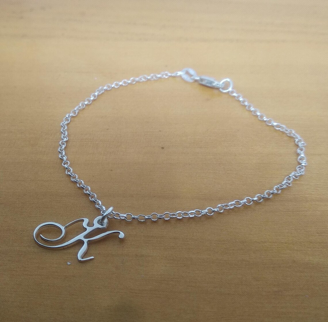 Sterling Silver Letter K Pendant Charm Bracelet Etsy