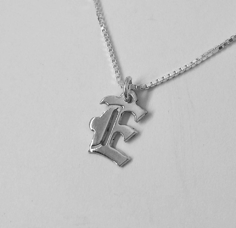 Old English Letter Charm Letter E E initial Pendant in Old English Sterling Silver Necklace Personal Initial Pendant