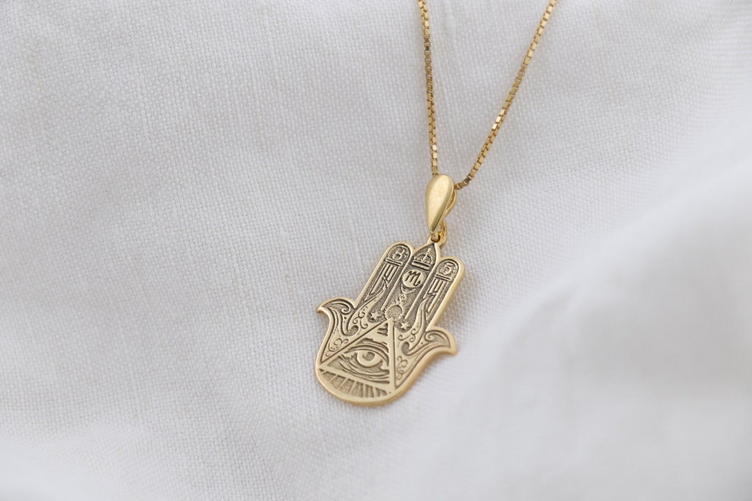 14K Solid Gold Hamsa Pendant Personalized With Your Own - Etsy