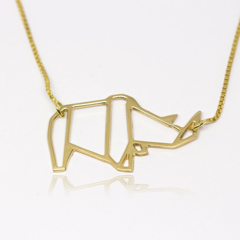 14k Gold Origami Rhino Necklace Tiny Image 0