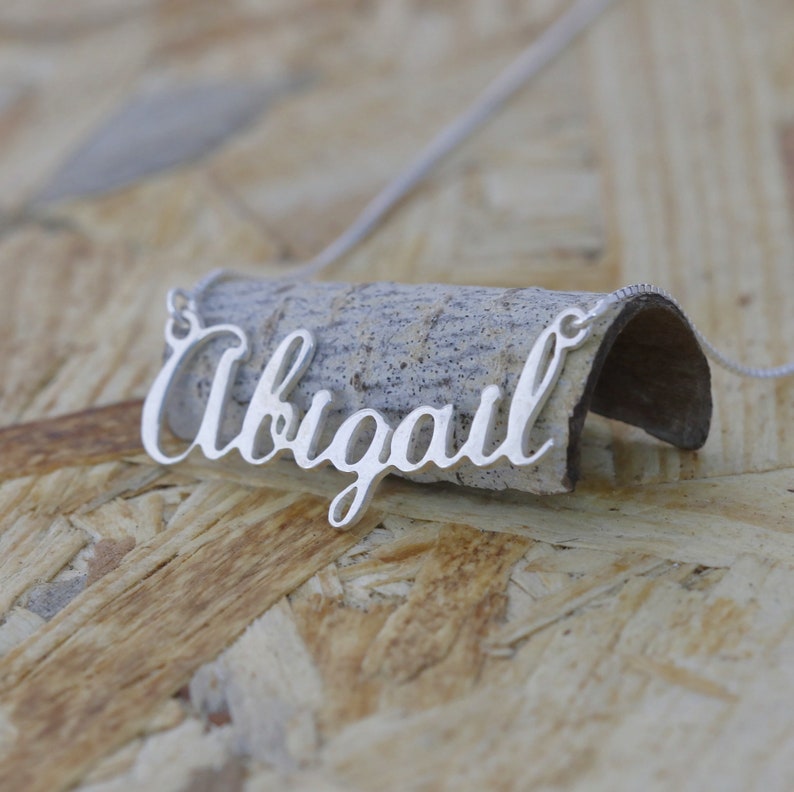 Cursive Name Plate Necklace My Name Jewelry Sterling Silver Name Chain Abigail