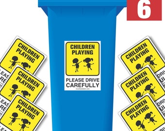 Children Playing Please Drive Carefully Speed Reduction Wheelie Bin Stickers