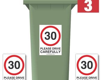30 mph Please Drive Carefully Speed Reduction Wheelie Bin Stickers