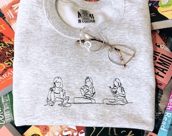 Embroidered Book girl Sweatshirt, Personalized Gift for book lovers, readers, bookworm crewneck, booktok bookstagram, bookish, book club