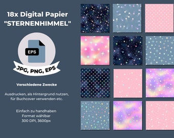 Digitalpapier "STERNENHIMMEL", 18 verschiedene Grafiken, Digital Paper, Digital Paper Commercial Use, Digitales Papier Hintergrund