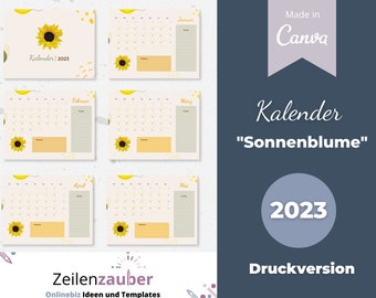 Kalender 2023 - Druckversion - Kalender 2023 Wand - Kalender 2023 PDF - Kalender Sonnenblumen - Kalender