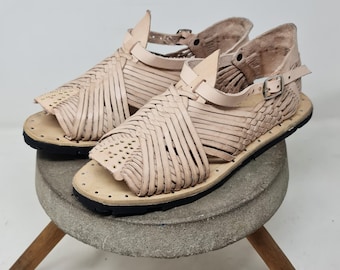 Genuine natural or brown Mexican Huaraches for men, leather sandals made by Mexican artisans