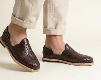 Handmade Rich Brown Leather Huaraches for Men | Comfortable Leather Sole | Mexican Artisan Footwear