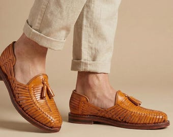 Mexican Huaraches for Men, 100% Leather Shoes Made in Mexico | Handmade Closed Toe Sandals | Artisan Summer Footwear