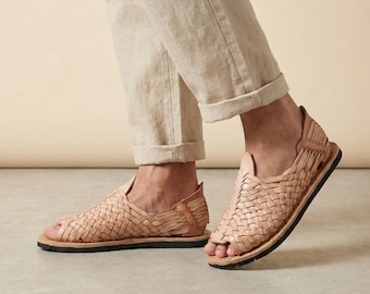 Men's Open-Toe Huaraches | Natural Leather | Tire Sole and Nails | Authentic Mexican Tradition