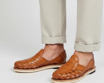 Mexican Huaraches for Men, Closed Toe, Handwoven Leather Shoes, Skeleton Style, Brown, Sizes 7-12 US