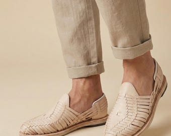 Mexican Huaraches for Men, Closed Toe with Covered Heel, Natural Color, Handwoven Leather Sandals, Sizes 7-12 US