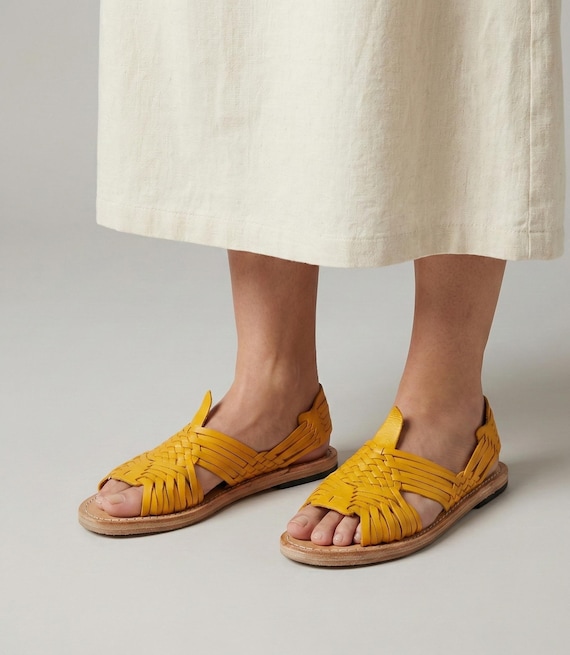 Huaraches Pachuco Mujer Amarillo Maíz - Estilo Mexicano Único - Calzado Artesanal - Envío Directo desde México
