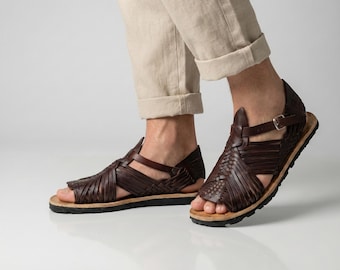Genuine Mexican Huaraches for Men in Natural or Brown, Handmade Leather Sandals with Tire Sole, Traditional Mexican Shoes