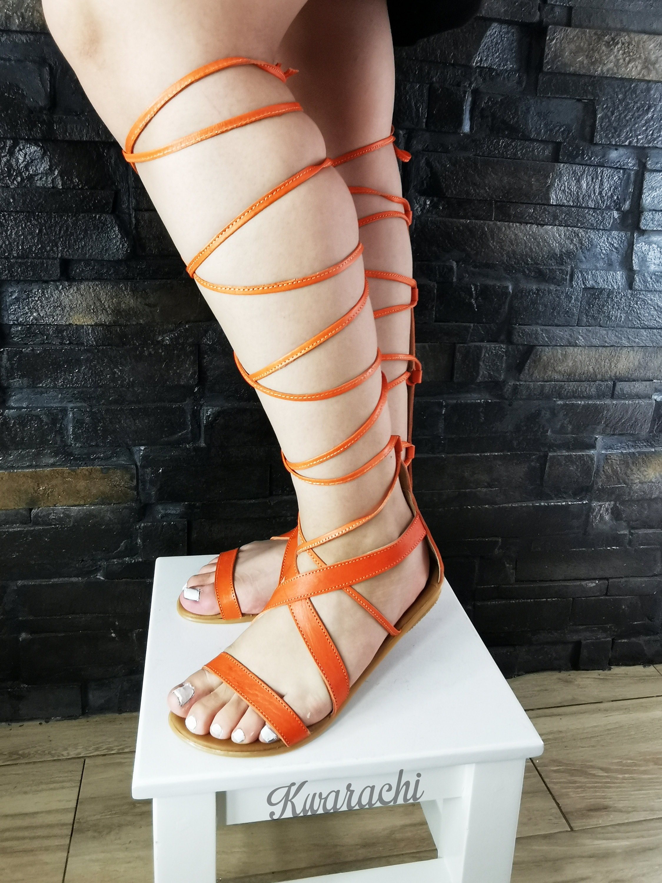 Women s Huaraches With Brown Straps up to the Ankle Etsy