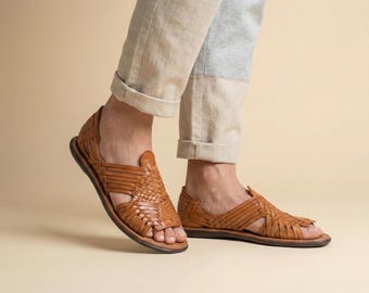 Huaraches mexicains pour hommes, sandales en cuir tressé à la main, bout ouvert, semelle intérieure rembourrée, couleur miel, noir ou rouge, pointures 7 à 12 US