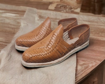 Men's Mexican Huaraches, Soft "Tan" Leather, Rubber Sole, Closed Toe Style - Handmade and Authentic, Direct Shipping from Mexico