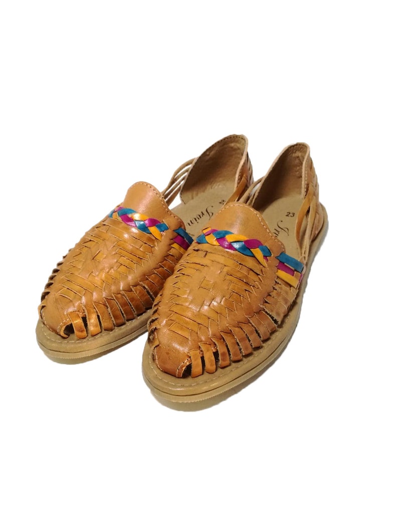Mexican huaraches with colorful braid | Etsy