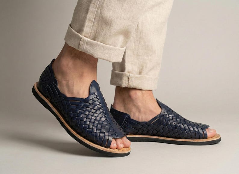 Huaraches da uomo blu navy con tacco a spillo - Suola in gomma e chiodi - Calzature messicane resistenti - Spedizione diretta dal Messico immagine 1