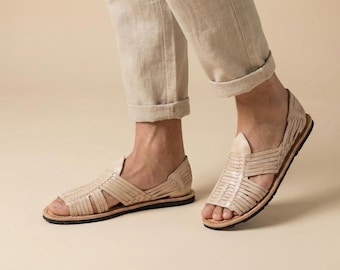 Men’s Leather Huaraches, Handmade Mexican Sandals | Classic Style with Tire Sole | Fresh Summer Footwear