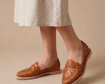 Huaraches de Cuero para Mujer en Marrón Claro, Sandalias Mexicanas | Huaraches Artesanales Hechos a Mano | Calzado de Verano