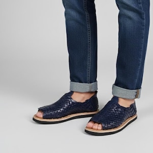 Huaraches da uomo blu navy con tacco a spillo - Suola in gomma e chiodi - Calzature messicane resistenti - Spedizione diretta dal Messico immagine 9