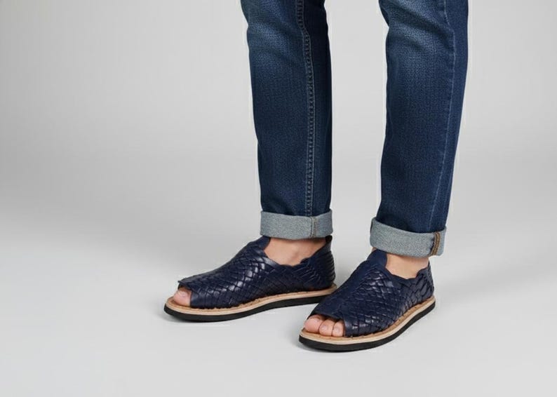 Huaraches da uomo blu navy con tacco a spillo - Suola in gomma e chiodi - Calzature messicane resistenti - Spedizione diretta dal Messico immagine 9