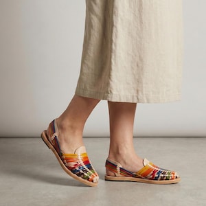 Mexican Huaraches for Women, Closed Toe Slingback Sandals, Handwoven Multicolor Leather, Breathable Artisan Shoes Made in Mexico image 1