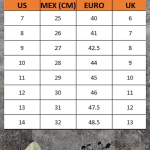 Tabla de tallas de zapatos