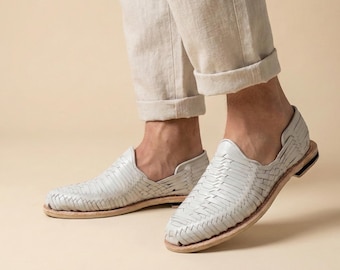 Mexican Huaraches for Men, Closed Toe Bone Leather Sandals, Handmade Genuine Leather Shoes with Leather Sole, Artisan Mexican Footwear