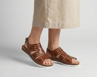 Huaraches marroni fatti a mano da donna con cinturino regolabile | Sandali messicani comodi e freschi | Made in Mexico