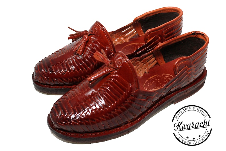Mens Huaraches Sandals Mexican, 100% Leather Vintage Handmade Closed Toe Huarache Shoes with Tassels, Sizes 7-12 US image 2