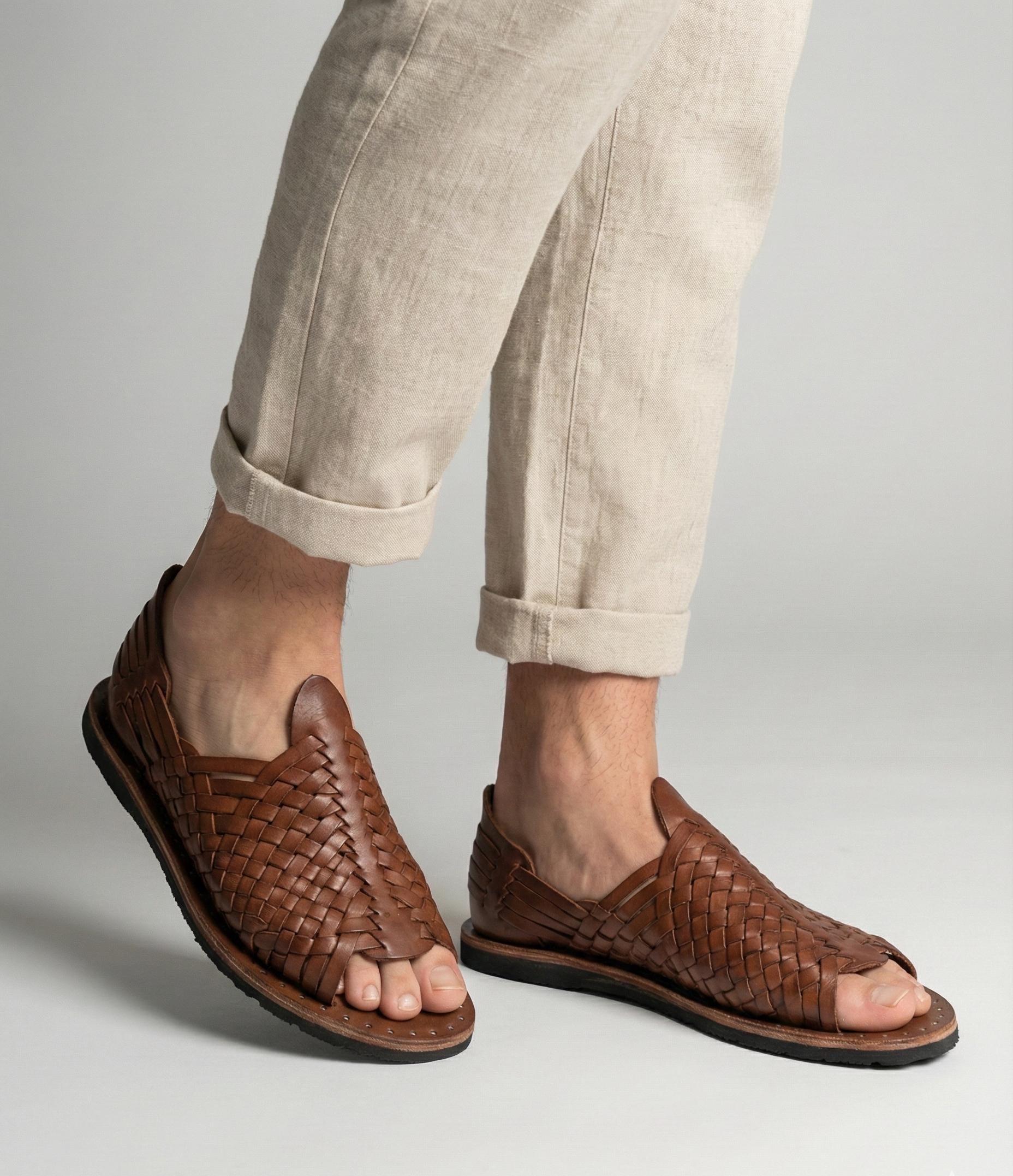 Mexican Huaraches for Men Leather with Tire Sole Handmade Artisan Sandals Made in Mexico Classic Brown Shoes