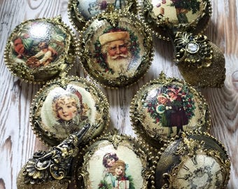 古いヴィンテージのソビエトクリスマスツリーボール/オーナメント8個