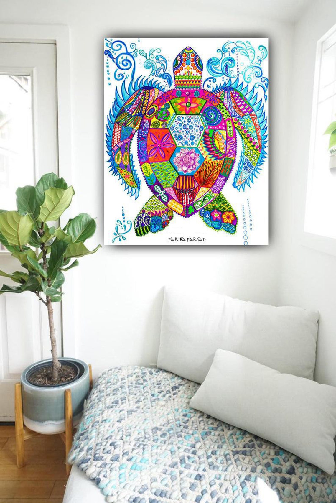 Sea Turtle Spirit Animal Abstract Art Painting Rolled Canvas Print ...
