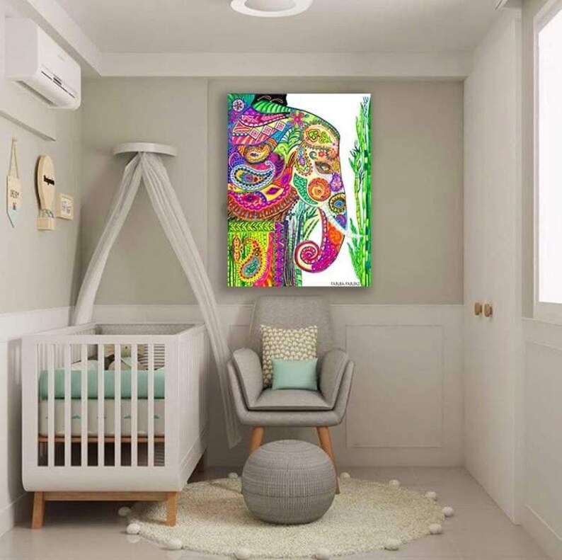 Colorful Elephant Spirit Animal Abstract Art Painting Framed Etsy