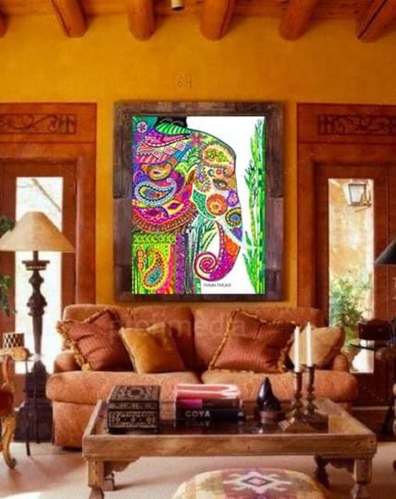 Colorful Elephant Spirit Animal Abstract Art Painting Framed Etsy